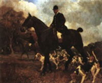 Munnings portrait of Thomas Springfield on his horse 'Mangreen' with the Dunston hounds, partly painted at Lodge Farm.